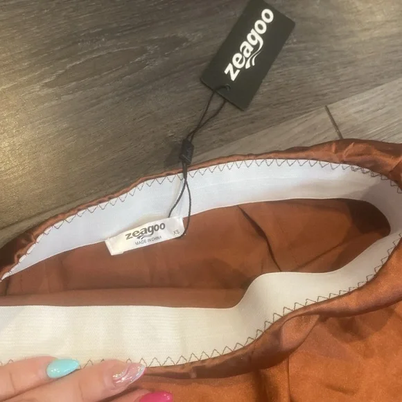 Zeagoo Womens Silk Rustic Orange Skirt XS NWT - Picture 7 of 8